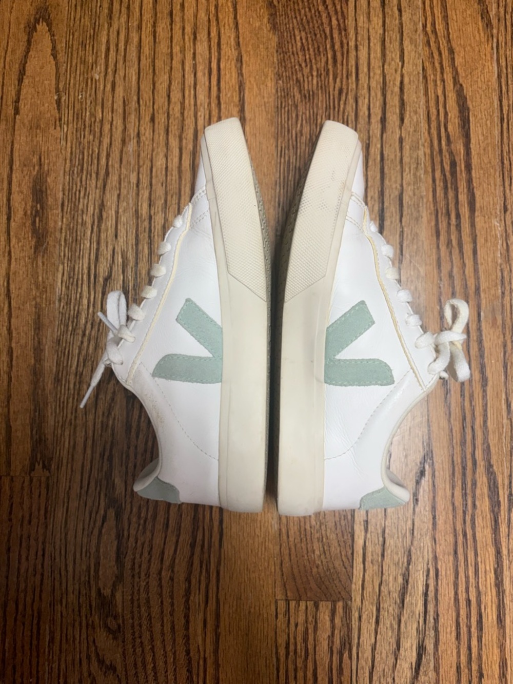 Veja White and Teal Leather Low-Top Sneakers - Picture 6 of 8
